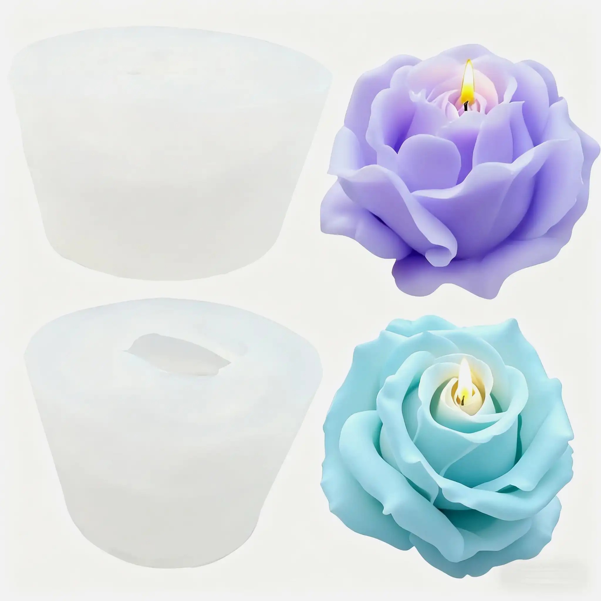 Candle Making Essentials - 2-Piece Romantic 3D Rose Silicone Candle